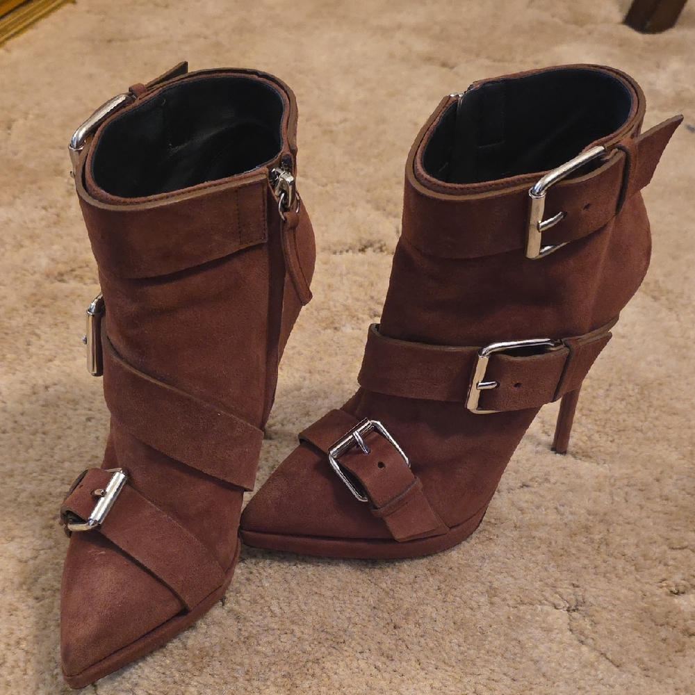 Giuseppe Zanotti Brown Suede Buckle Ankle Booties
